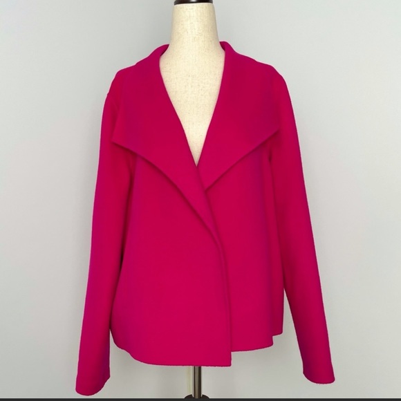 Hot Pink Wing Collar Wool Jacket - Solid - Open Front - Bright - Picture 2 of 16